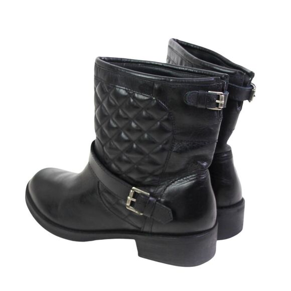 Matisse QUILTED BLACK REAL LEATHER LOW HEEL BELTED PULL ON ANKLE BOOTS Sz 9.5M - Picture 3 of 11